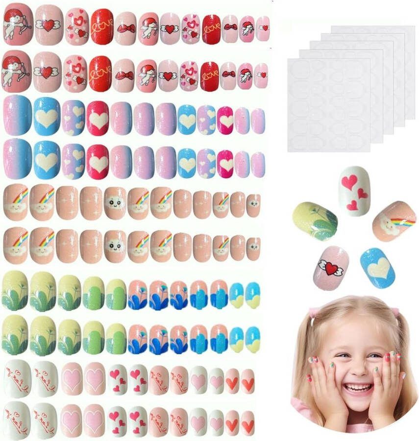 120 stuks korte kunstnagels voor kinderen kunstnagels met nagellijm stickers acryl kunstnagels voor tieners