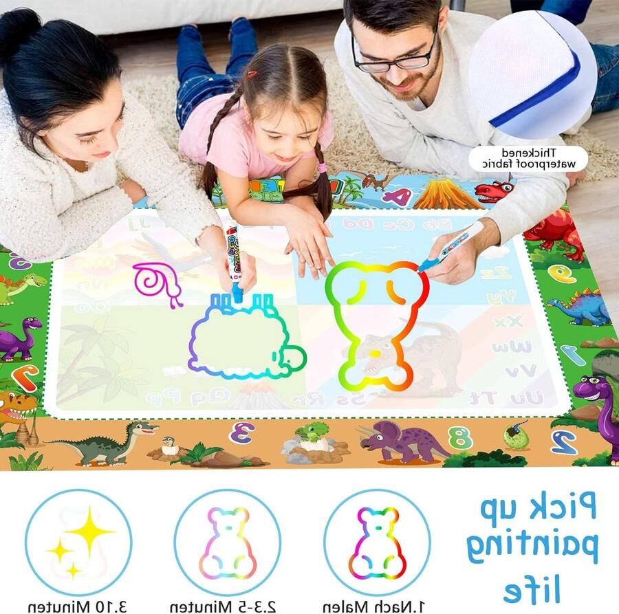 120 x 90 cm Aqua Drawing Painting mat Magic Doodle tekenborden met 3 magische pennen en stempelset waterdoodle tekenmat voor kinderen van 1-6 jaar Tekenbord