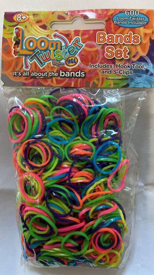 1200 Loom Bands met 2 weefhaken en S-clips multicoulor blauw paars geel groen oranje
