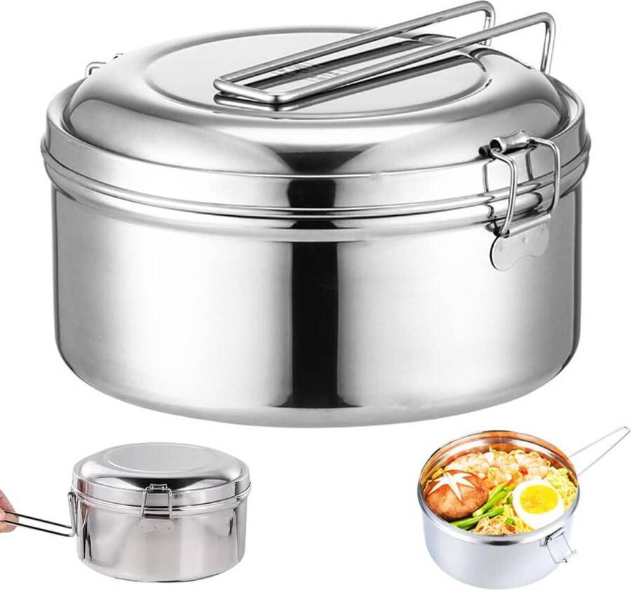1200 ml ronde broodtrommel van roestvrij staal lekvrije bentobox lunchbox metaal lunchbox voor volwassenen roestvrij staal campingpot broodtrommel van roestvrij staal met handvat voor snacks