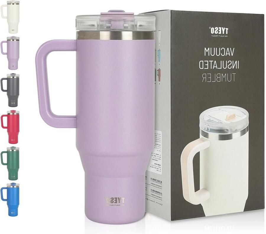 1200 ml Travel Mug koffiebeker met rietje en lekvrije thermobeker van roestvrij staal