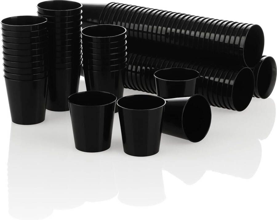 120x borrelbekers herbruikbaar borrelglaasjes borrelglas voor feestjes camping en onderweg herbruikbaar en vaatwasmachinebestendig (120 stuks zwart)