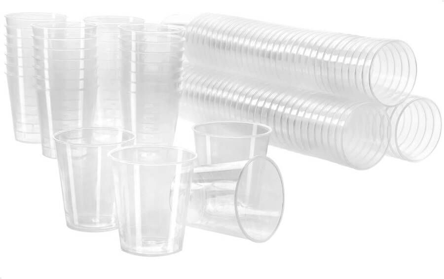120x borrelbekers herbruikbaar borrelglaasjes borrelglas voor feestjes camping en onderweg herbruikbaar en vaatwasmachinebestendig (120 stuks transparant)