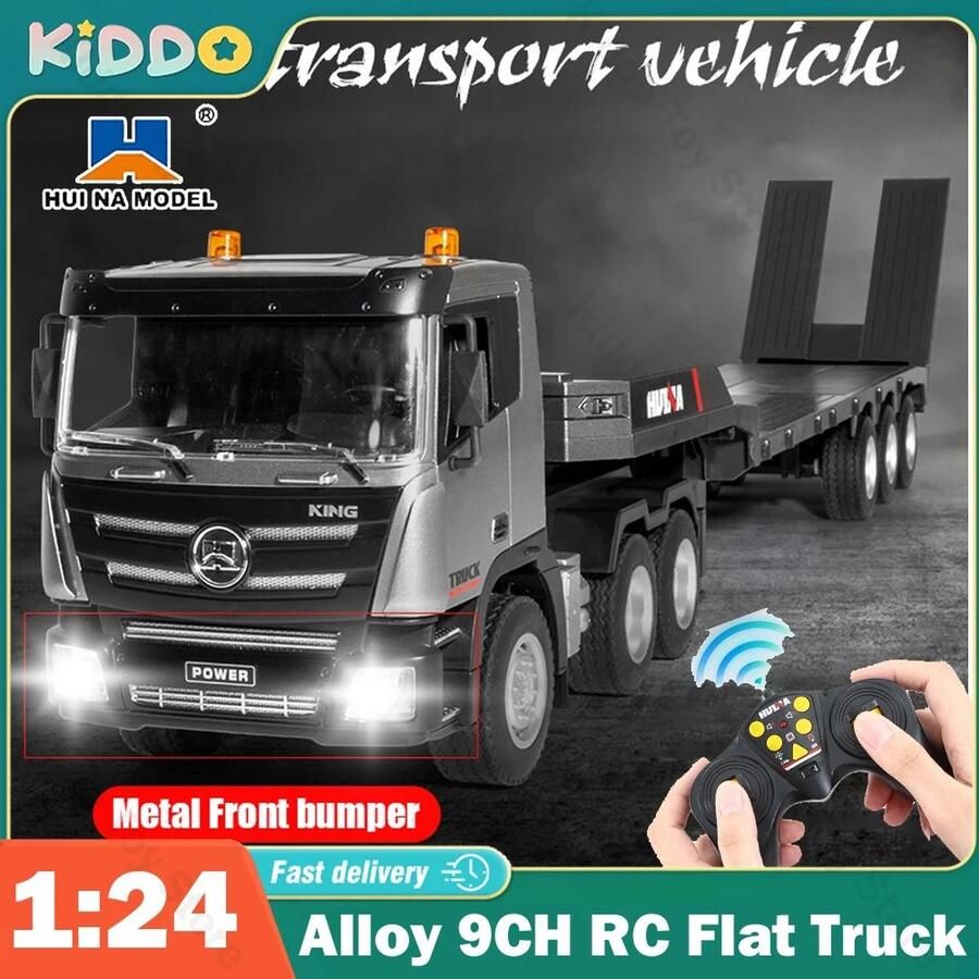1:24 Huina Rc Flat Truck Model 9 Kanalen Legering Ingenieur Voertuig 2.4G Afstandsbediening Auto Radio Bestuurbare Aanhangwagen Speelgoed -CADEAU Bestuurbare RC Truck Led Verlichting 2.4G Radio Afstandsbediening 50m bereik Off-Road Control Truck