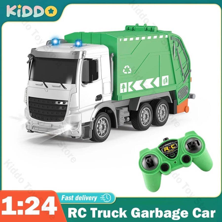 1:24 Rc Truck Vuilniswagen Zware Tractor Modeltechniek Auto Radio gestuurde Sanitaire Voorzieningen Elektrisch Voertuig Auto Speelgoed Bestuur je eigen Vuilniswagen met aremote bepaal jij welke kant deze felgekleurde truck gaat en met welke snelheid