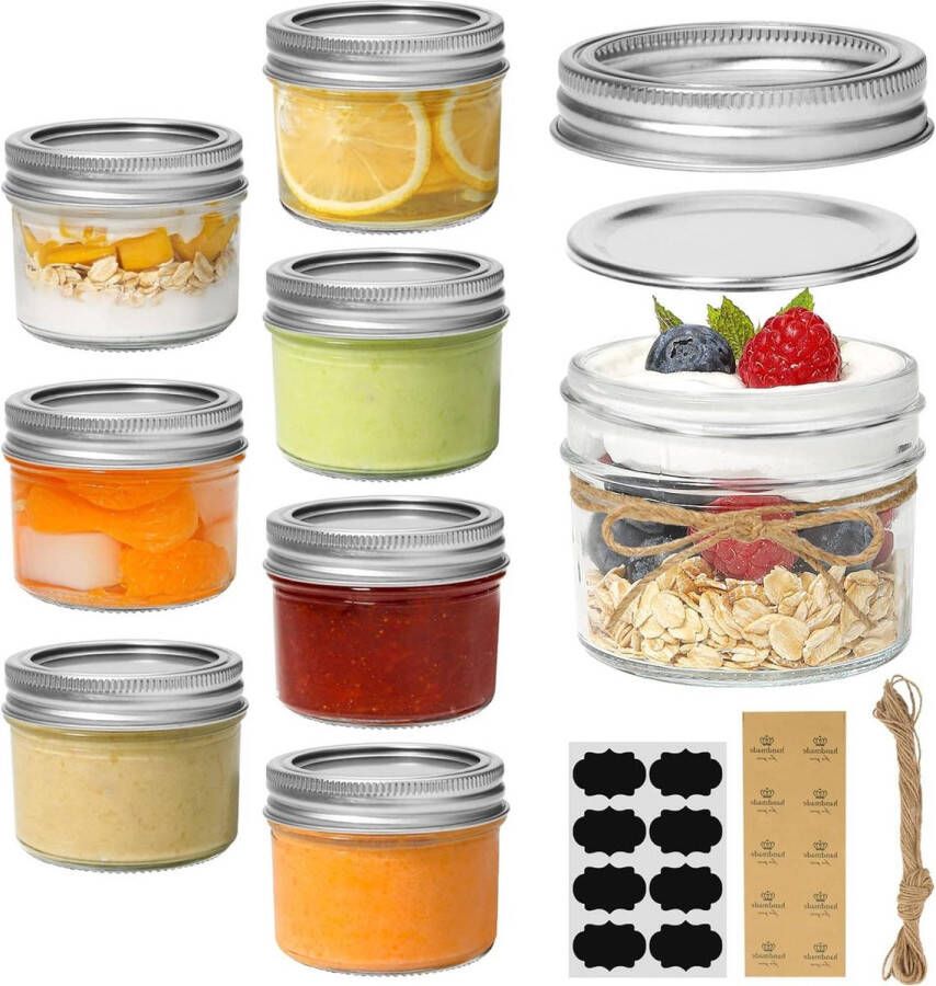 125 ml 8 stuks kleine Mason-potten met standaard opening deksels glazen inmaakpot voor kruiden jam honing cadeaus DIY-kaarsen