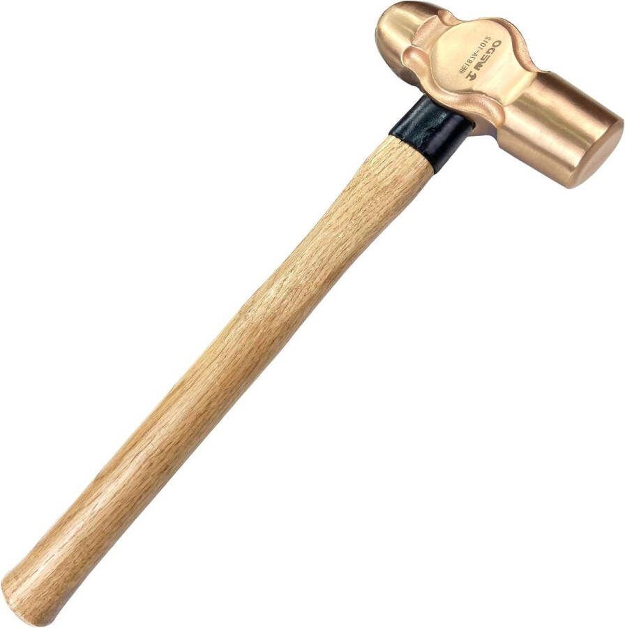 12oz niet-vonkende bal penhamer beryllium koper houten handvat lengte 300 mm gesmede hamerkop 340 g niet-magnetische corrosiebestendige boorhamer