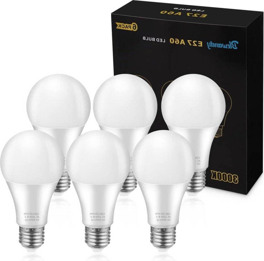 12W- vervanging 100W halogeen- 1200 lumen- A60 LED lamp- 3000 Kelvin warm wit- 280° stralingshoek- niet dimbaar- 6 pack