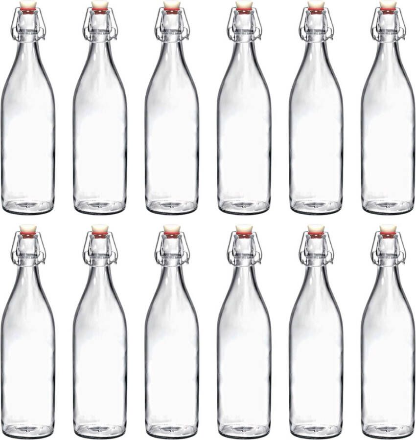 RANO 12x beugelfles 1000ml 1 liter Luchtdicht Transparant weckfles inmaakfles sapfles decoratie fles glazen fles Fles met beugelsluiting beugelflessen glazen flesjes met dop