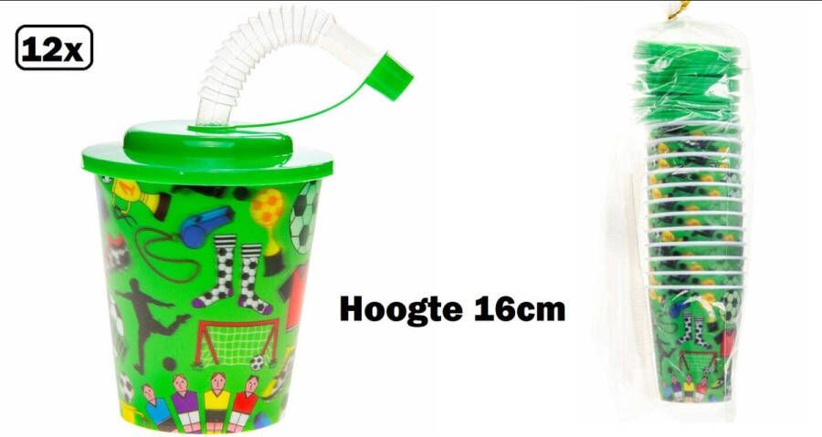 12x Herbuikbare Drinkbekers Voetbal 250ml met deksel en rietje -voetballen Drinken sap limonade fris fun