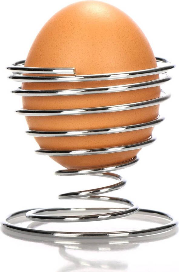 12x eierdopjes van verchroomd metaal elegante eierhouders met metallic look ontbijtset in draadspiraaldesign (12 stuks spiraal)