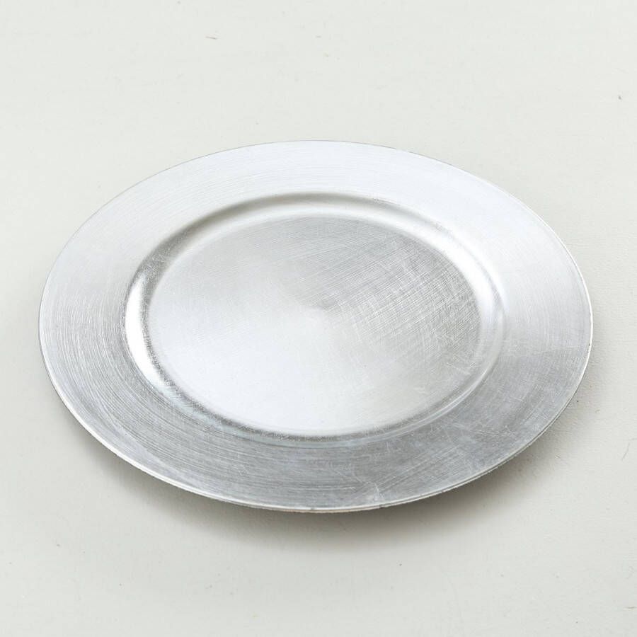 12x Rond zilverkleurig diner eettafel onderborden 33 cm Onderborden tafeldecoratie Onderzet borden