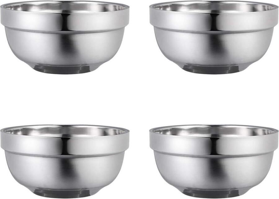 13 cm dubbellaags roestvrij stalen anti-hete geïsoleerde soepkom kindvriendelijke set servieskom voor familie diner rijst kommen (4 stuks)