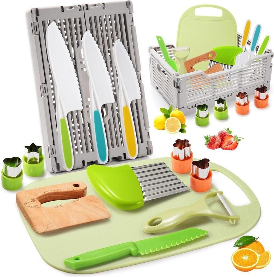 Kindermessenset 13-delig Vanaf 1-6 jaar Kinderkeuken Opvouwbare opbergdoos Golfsnijder Montessori-speelgoed Kindermessen