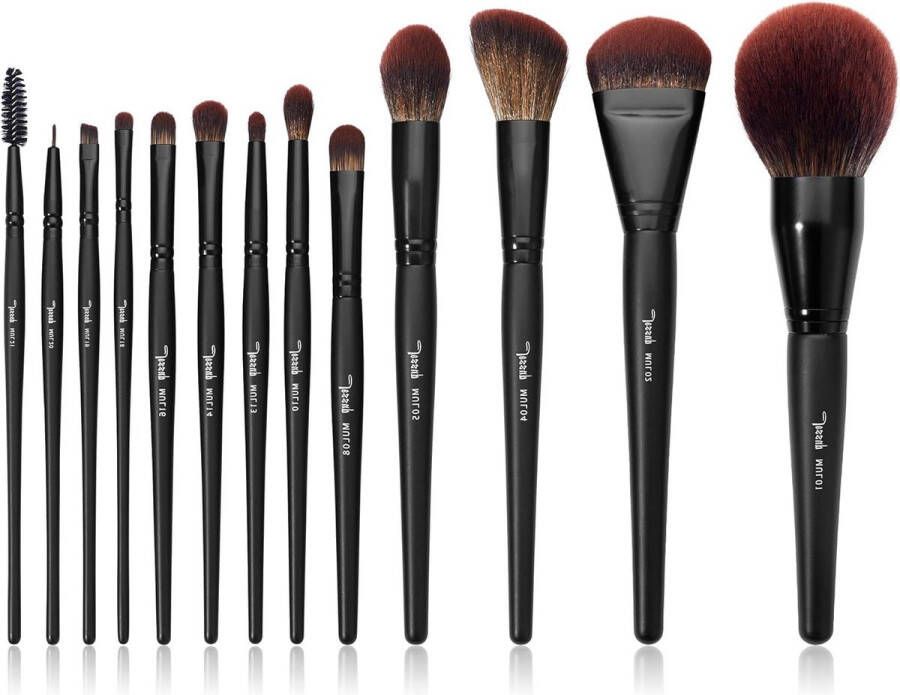 13 Stuks Vegan Make-up Kwasten Set voor Poeder Fundering Contour Blozen Hoogtepunt Mengen Oogschaduw Concealer Spoolie Eyeliner Borstel Zwart T300