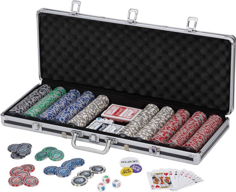 135 Gram Clay Poker Chip Set 500 Gestreepte Dobbelstenen Chips Aluminium Case Pokerset