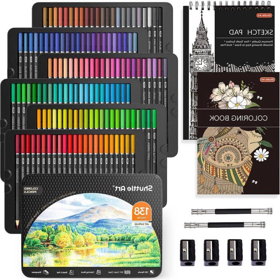 138 kleuren zachte kern kleurpotloden set inclusief kleurboek schetsblok puntenslijper en potloodverlengers voor kunstenaars kinderen en volwassenen Tekendoos