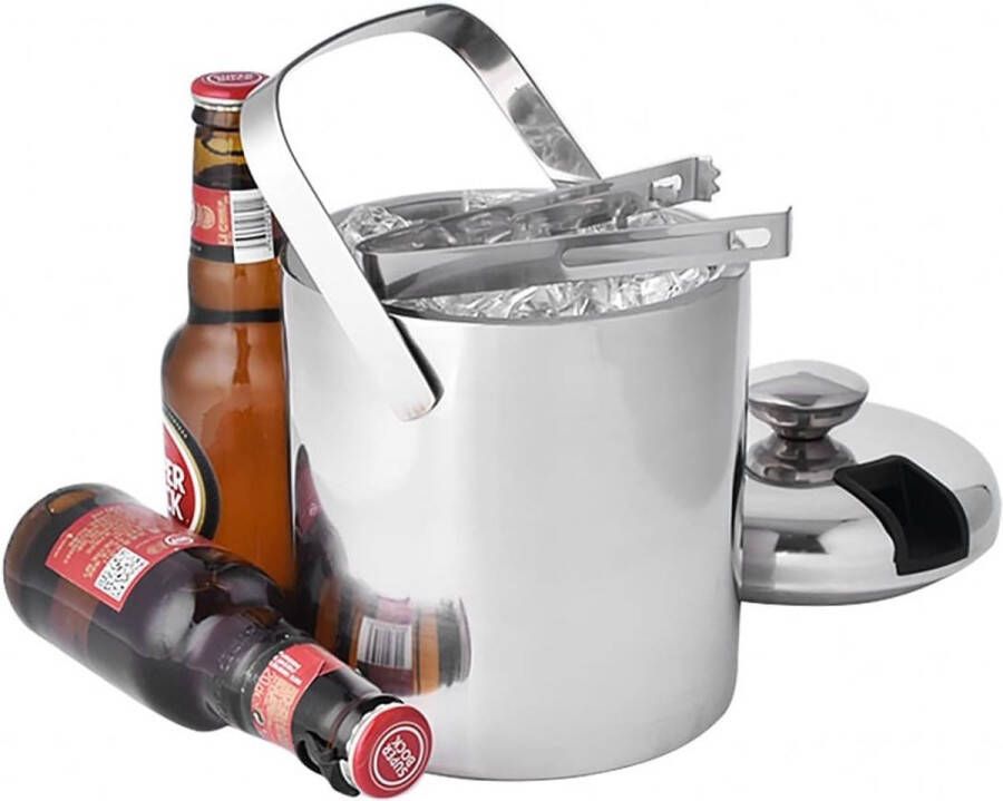 1.3L 304 Stainless Steel Double Wall Ice Bucket with Lid and Ice Tongs Portable Beer Bucket with Handle for Picnic Ice Cube Bucket Outdoor Wine Cooler Ice Cube Tray