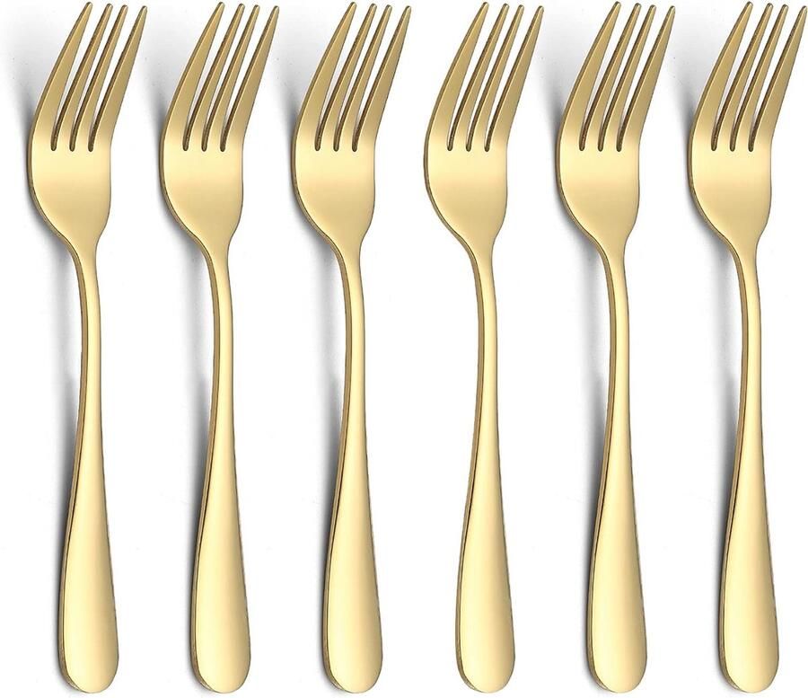 14 cm gouden dessertvorken 6-delig roestvrij staal goud titanium plating gebaksvorkjes set mini-taartvorken aperitiefvorken voor thuis bruiloft feest café restaurant vaatwasmachinebestendig