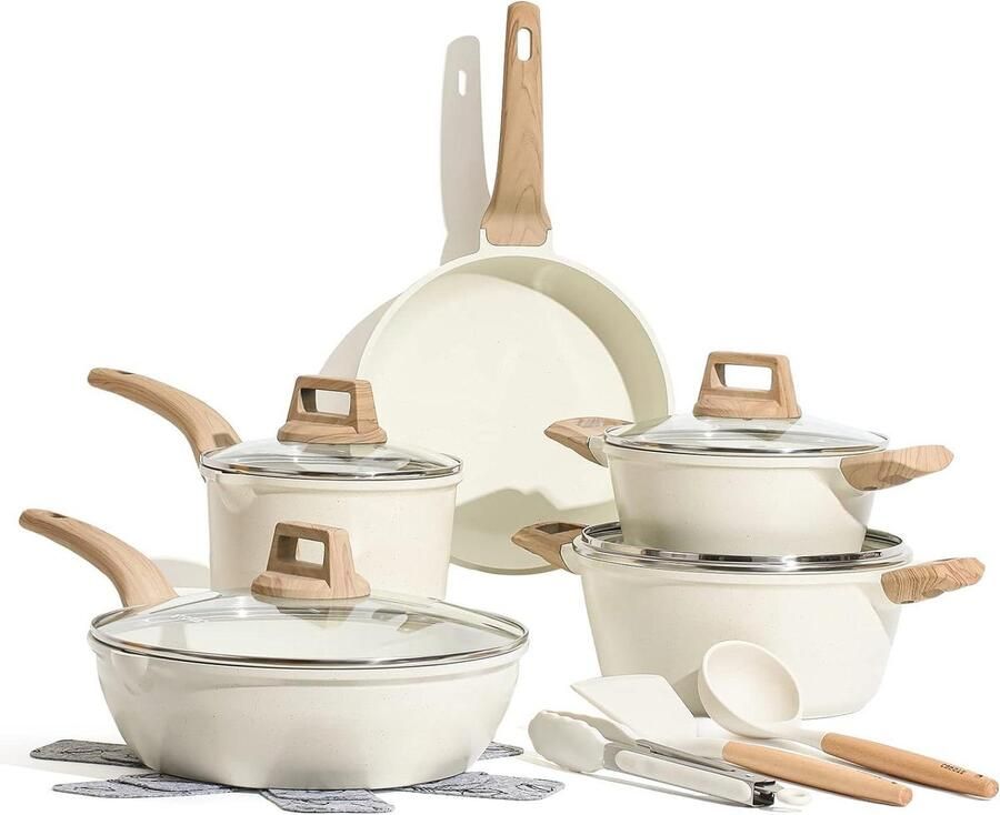 14-delig Pannenset met 24-28 cm Pannen en 18-20-24 cm Kookpannen Inclusief Keukengerei Niet giftig Geschikt voor alle fornuizen pannenset