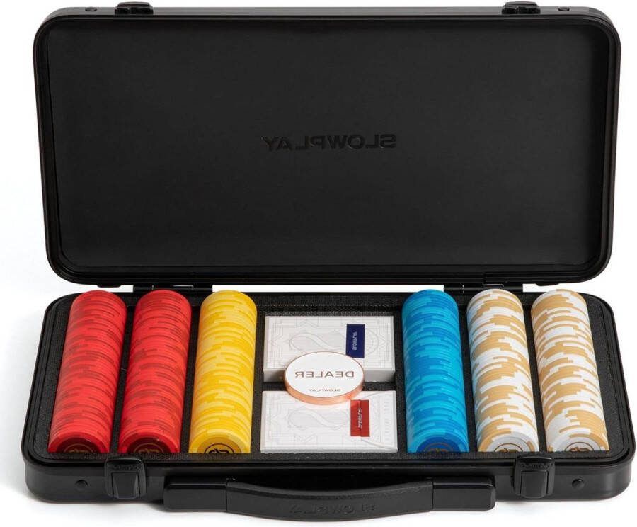14 g Ton pokerchips-set voor Texas Hold'em 300 stuks [zonder waarde] pokerspeler hoogwaardige chipkoffer met robuuste polycarbonaat schaal Pokerset