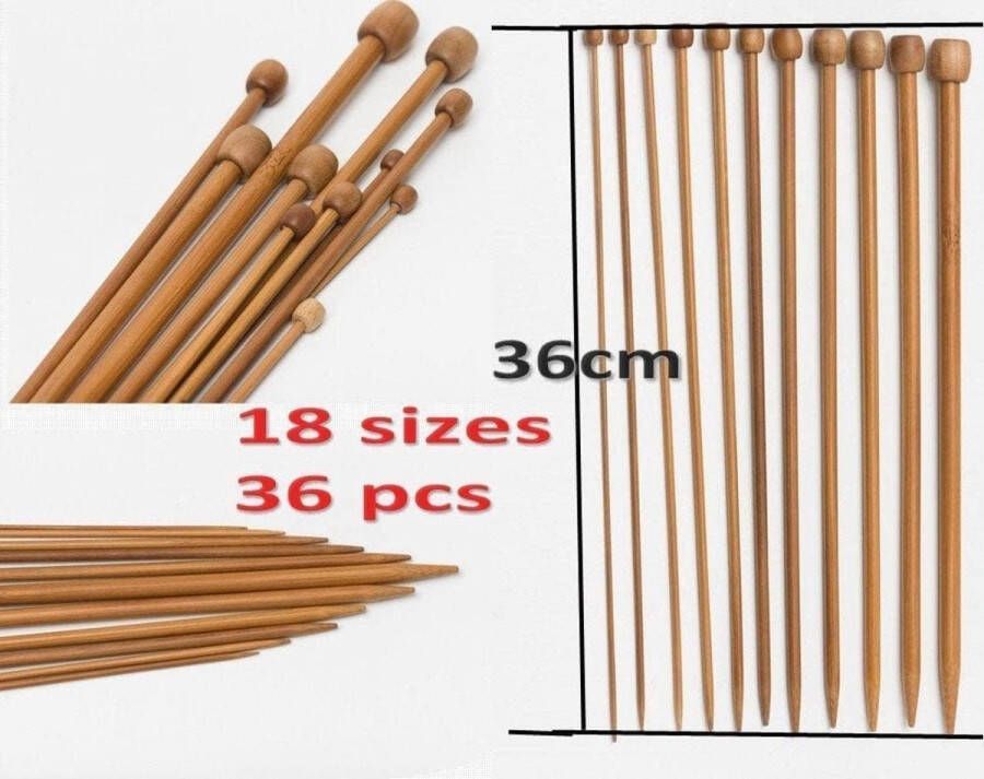 14 Inch 18 verschillende maten (2MM-10MM) Premium Collectie Set Haak Kit van 36 Single Point Bamboe Breinaalden