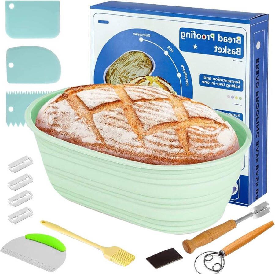 14-stuks broodmanden zuurdeeg starterset brood rijsmandjes levensmiddelenkwaliteit siliconen broodmandjes kit met lam schraper garde borstel