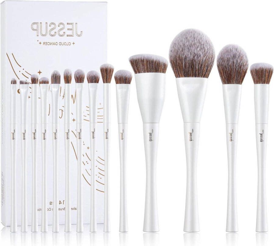 14 Stuks Make-up Kwastenset Fundering Poeder Concealer Blozen Contour Oogschaduw Mengborstel Synthetisch Parelwit T343