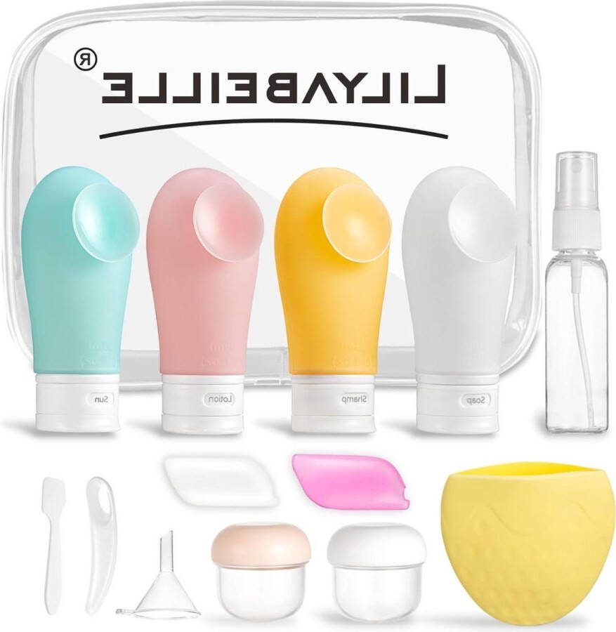 14 stuks siliconen reisflessen 60 ml om te vullen zuignap reisformaat container lekvrij navulbaar shampoo lotion TSA-goedgekeurd. reisflesjes handbagage