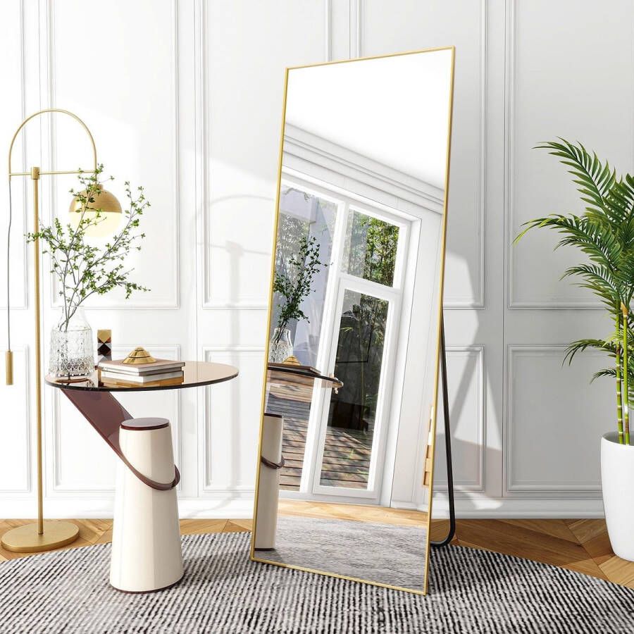 140 × 40 cm staande spiegel grote full-body spiegel met aluminium frame voor slaap- woon- en badkamerspiegel goud