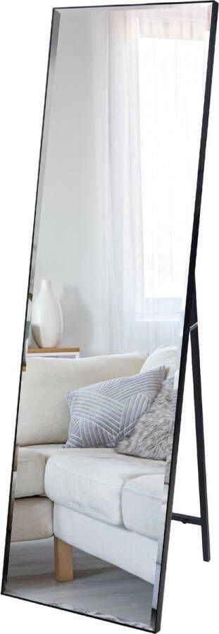 140 x 41 cm wandspiegel of staande spiegel full-body spiegel grote verticale spiegel met standaard voor slaapkamer woonkamer kleedkamer hal (zwart kleedspiegel)