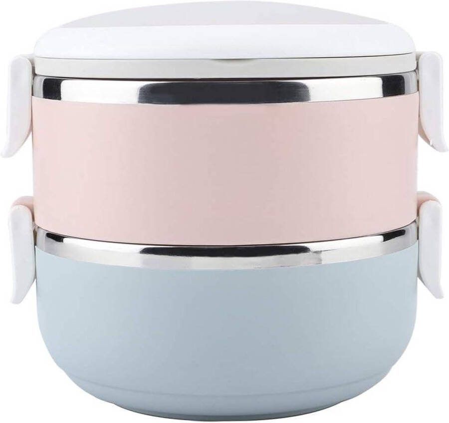 1400ml Stainless Steel Bento Stackable Meal Prep Box with Handle Degradable Leak-proof Lunch Box for Children and Adults 2 Layers