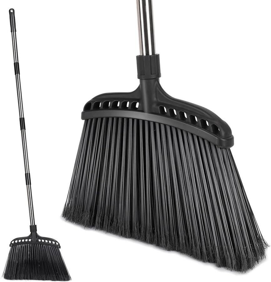 142 cm uitschuifbare lange steel veegborstel bezem voor buiten met stijve haren Heavy Duty voor tuin lobby patio garage huis keuken kantoor vloerreiniging zwart