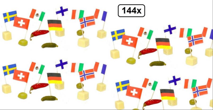 144x Cocktailprikker vlag Internationaal Cocktail prikker landen vlag carnaval tapas kaas worst snack festival thema party