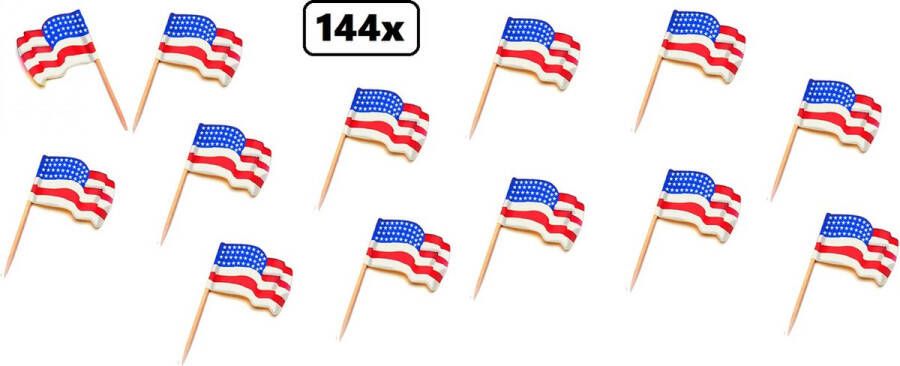 144x Cocktailprikker wapperende vlag USA cocktail prikker vlag amerika usa landen kaas worst eten thema feest festival