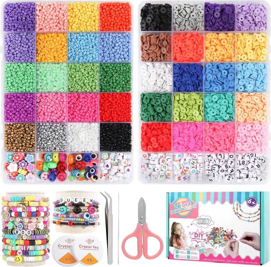 14600 Armbanden Maken Kit Inclusief Klei Kralen en 3mm Glas Zaad Kralen Diy Set Preppy Polymeer Heishi Kralen voor Sieraden Maken met Smiley Face Letter Kralen Etc Diy Art Craft Kit voor Meisjes Speelgoed Geschenken