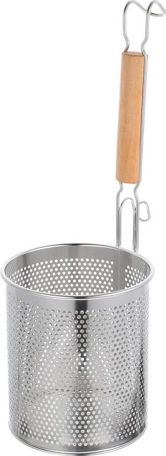 14cm Roestvrij Staal Micro-Geperforeerd Mesh Pasta Mand met Houten Handvat Spider Zeef Noodle Dumpling Vergiet