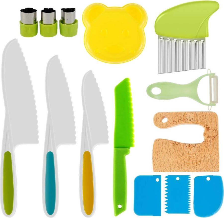 14Pcs Mini Chef Safety Knife Set with Potato Slicer Peeler Children's Plastic Cooking Knives for Kids Cooking and Cutting Fruit Bread