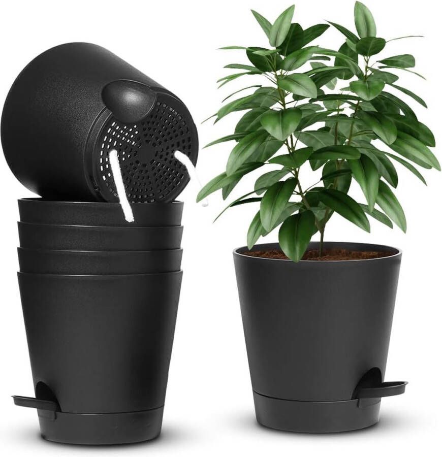 15 cm bloempot met bewateringssysteem set van 6 zelfwatergevende bloempotten met schotel bloempot met schotel ideaal voor binnen- en balkontuinen vetplanten cactussen en planten