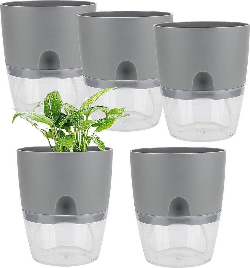 15 cm grijze kunststof zelfbewaterende kruidenpotten set van 5