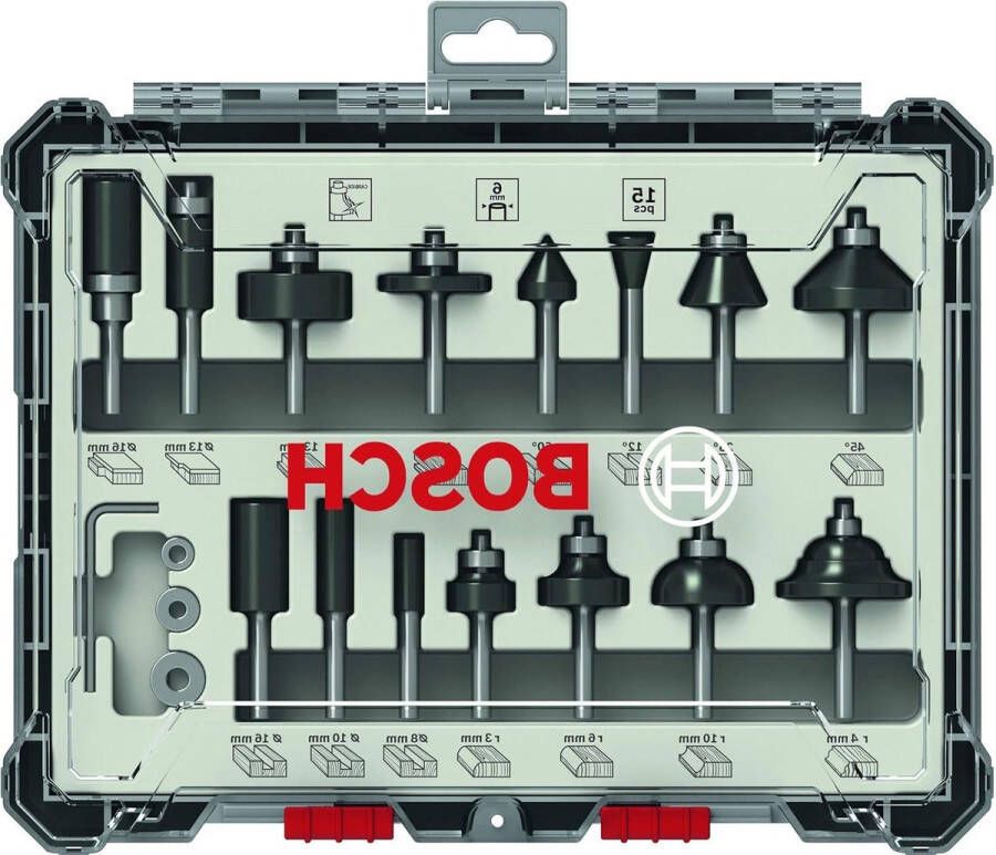 15-delige Gemengde Freesset Hout Ø 6 mm Schacht Accessoire Bovenfrezen
