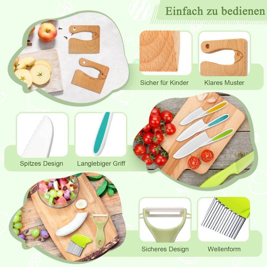 15-delige kindermessenset voor het snijden en koken van groenten of fruit inclusief dunschiller veiligheidsmessen vanaf 2 jaar cadeauset voor kinderen (krokodil)