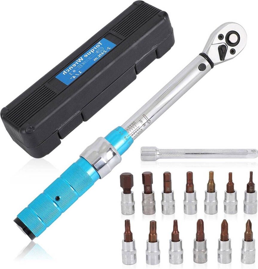 15 dynamometrische momentsleutel 1-4 inch ± 3% foutnauwkeurigheid 5-25 Nm verlengpunten inbussleutel zeskant torx