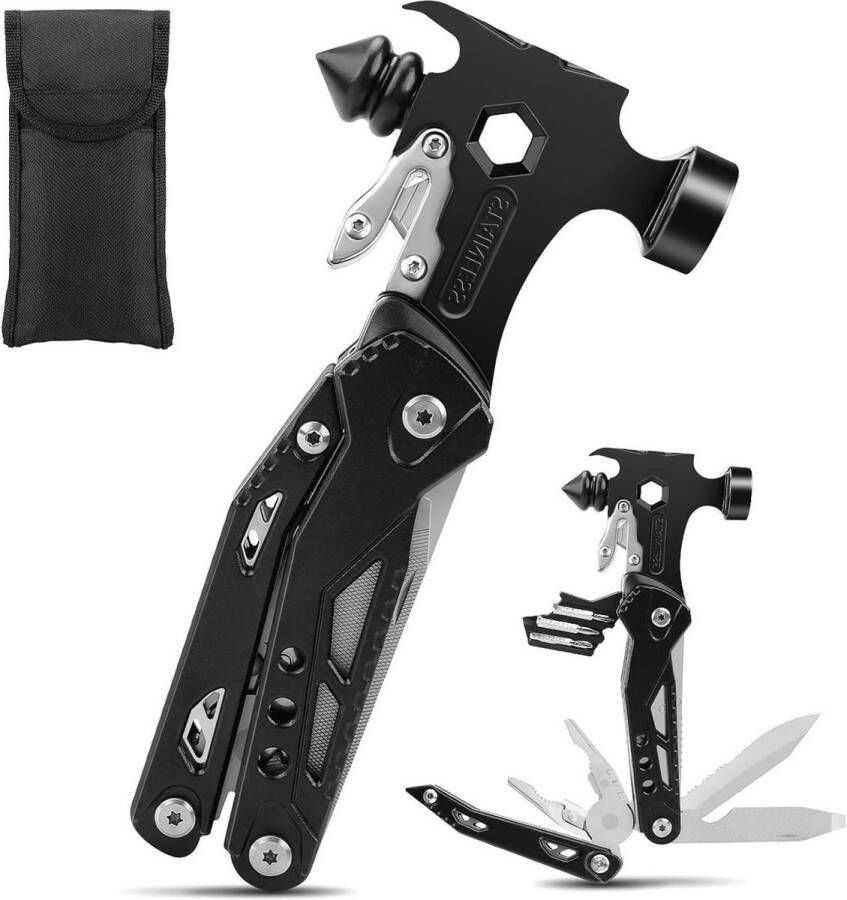 15-in-1 Camping Multitool Accessoires Multi Hammer Opvouwbare Survival Apparatuur Geschenken voor Papa Verjaardagscadeaus voor Mannen Kerstcadeaus Vaderdag