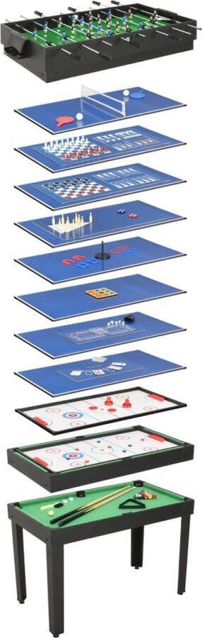 15 in 1 Speeltafel Tafelvoetbal Biljarttafel Tafeltennis Speedhockey Bowlen Schaken Dammen Sjoelbak Curling Poker Tick Tack Hoefijzer Ringworp Backgammon