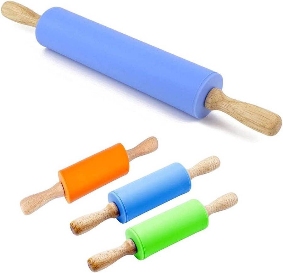 15 inch deegroller voor volwassenen Set van 3 stuks 9 inch deegroller voor kinderen Anti-aanbakbare siliconen deegroller met houten handvat Ouder-kind thuis bakken Deeg uitrollen