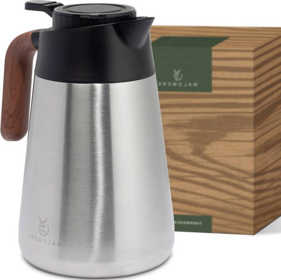 15 L Thermoskan dubbelwandige koffiepot van 304 roestvrij staal met houtlook handvat isoleerkan met druppelvrije tuit