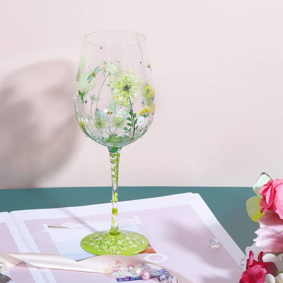 15 oz Kleurrijke wijnglazen Bloem Vogel Libelle Cadeau-ideeën Gepersonaliseerd verjaardagscadeau voor vriend