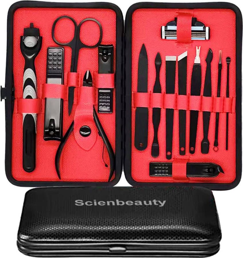 15 Stks Manicure Pedicure Sets voor Mannen Scienbeauty Professionele Nagelknipper Kit Mannelijke Grooming Gereedschap met Case Manicure Pedicure Care Tools voor Reizen en Thuis