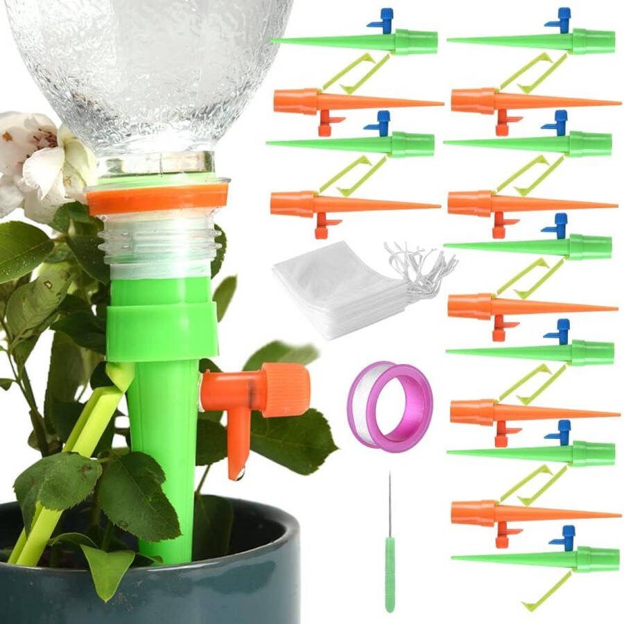 15 stuks automatische irrigatie voor planten op vakantie bloemirrigatie instelbare waterstroomsnelheid met een rol lekvrij plakband en filterzak